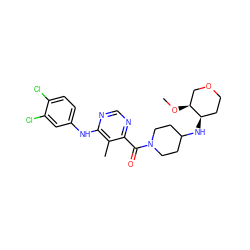 CO[C@H]1COCC[C@H]1NC1CCN(C(=O)c2ncnc(Nc3ccc(Cl)c(Cl)c3)c2C)CC1 ZINC000199002934