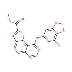 COC(=N)c1nc2ccc3ncnc(Nc4cc(Br)c5c(c4)OCO5)c3c2s1 ZINC000207593360