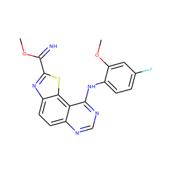 COC(=N)c1nc2ccc3ncnc(Nc4ccc(F)cc4OC)c3c2s1 ZINC000096270444