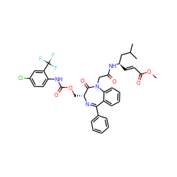 COC(=O)/C=C/[C@H](CC(C)C)NC(=O)CN1C(=O)[C@@H](COC(=O)Nc2ccc(Cl)cc2C(F)(F)F)N=C(c2ccccc2)c2ccccc21 ZINC000096171955