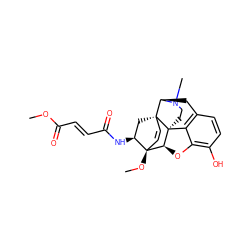 COC(=O)/C=C/C(=O)N[C@H]1C[C@@]23C=C[C@]1(OC)[C@@H]1Oc4c(O)ccc5c4[C@@]12CCN(C)[C@@H]3C5 ZINC000089633910