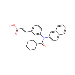 COC(=O)/C=C/c1cccc(N(C(=O)C2CCCCC2)c2ccc3ccccc3c2)c1 ZINC000028474832