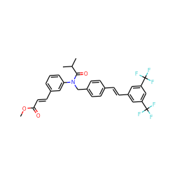 COC(=O)/C=C/c1cccc(N(Cc2ccc(/C=C/c3cc(C(F)(F)F)cc(C(F)(F)F)c3)cc2)C(=O)C(C)C)c1 ZINC000028470948