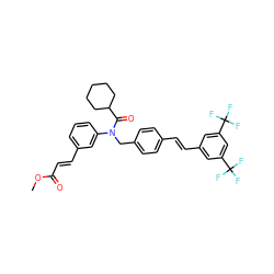 COC(=O)/C=C/c1cccc(N(Cc2ccc(/C=C/c3cc(C(F)(F)F)cc(C(F)(F)F)c3)cc2)C(=O)C2CCCCC2)c1 ZINC000028474204