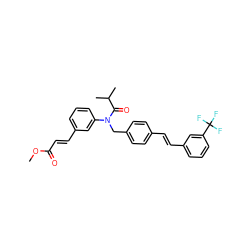 COC(=O)/C=C/c1cccc(N(Cc2ccc(/C=C/c3cccc(C(F)(F)F)c3)cc2)C(=O)C(C)C)c1 ZINC000028470888