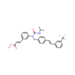 COC(=O)/C=C/c1cccc(N(Cc2ccc(/C=C/c3cccc(C(F)(F)F)c3)cc2)C(=O)NC(C)C)c1 ZINC000028474869