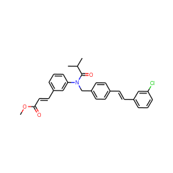 COC(=O)/C=C/c1cccc(N(Cc2ccc(/C=C/c3cccc(Cl)c3)cc2)C(=O)C(C)C)c1 ZINC000028476669