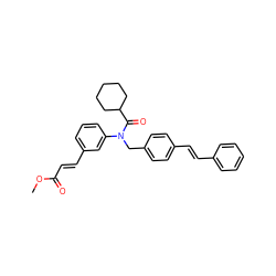 COC(=O)/C=C/c1cccc(N(Cc2ccc(/C=C/c3ccccc3)cc2)C(=O)C2CCCCC2)c1 ZINC000003959548