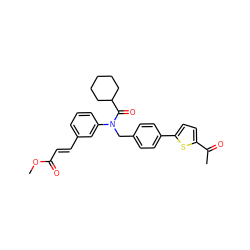 COC(=O)/C=C/c1cccc(N(Cc2ccc(-c3ccc(C(C)=O)s3)cc2)C(=O)C2CCCCC2)c1 ZINC000028470195