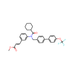 COC(=O)/C=C/c1cccc(N(Cc2ccc(-c3ccc(OC(F)(F)F)cc3)cc2)C(=O)C2CCCCC2)c1 ZINC000028473645