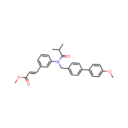 COC(=O)/C=C/c1cccc(N(Cc2ccc(-c3ccc(OC)cc3)cc2)C(=O)C(C)C)c1 ZINC000028461415