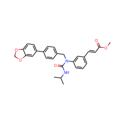 COC(=O)/C=C/c1cccc(N(Cc2ccc(-c3ccc4c(c3)OCO4)cc2)C(=O)NC(C)C)c1 ZINC000028465730