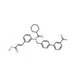 COC(=O)/C=C/c1cccc(N(Cc2ccc(-c3cccc(C(C)=O)c3)cc2)C(=O)C2CCCCC2)c1 ZINC000028475892