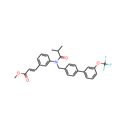 COC(=O)/C=C/c1cccc(N(Cc2ccc(-c3cccc(OC(F)(F)F)c3)cc2)C(=O)C(C)C)c1 ZINC000028472318