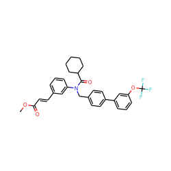 COC(=O)/C=C/c1cccc(N(Cc2ccc(-c3cccc(OC(F)(F)F)c3)cc2)C(=O)C2CCCCC2)c1 ZINC000028471718