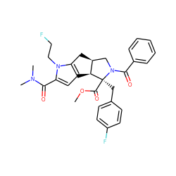 COC(=O)[C@@]1(Cc2ccc(F)cc2)[C@H]2c3cc(C(=O)N(C)C)n(CCF)c3C[C@H]2CN1C(=O)c1ccccc1 ZINC000064700385