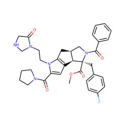 COC(=O)[C@@]1(Cc2ccc(F)cc2)[C@H]2c3cc(C(=O)N4CCCC4)n(CCN4CNCC4=O)c3C[C@H]2CN1C(=O)c1ccccc1 ZINC000064704921