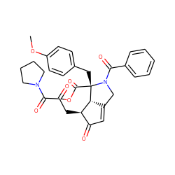 COC(=O)[C@@]1(Cc2ccc(OC)cc2)[C@@H]2C(=CC(=O)[C@H]2CC(=O)C(=O)N2CCCC2)CN1C(=O)c1ccccc1 ZINC000008628858