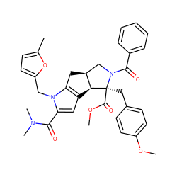 COC(=O)[C@@]1(Cc2ccc(OC)cc2)[C@H]2c3cc(C(=O)N(C)C)n(Cc4ccc(C)o4)c3C[C@H]2CN1C(=O)c1ccccc1 ZINC000064696454