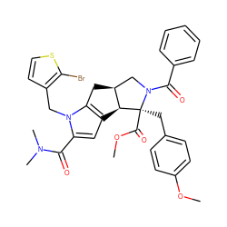 COC(=O)[C@@]1(Cc2ccc(OC)cc2)[C@H]2c3cc(C(=O)N(C)C)n(Cc4ccsc4Br)c3C[C@H]2CN1C(=O)c1ccccc1 ZINC000072160852