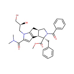 COC(=O)[C@@]1(Cc2ccccc2)[C@H]2c3cc(C(=O)N(C)C)n(C[C@H](O)CO)c3C[C@H]2CN1C(=O)c1ccccc1 ZINC000064705110