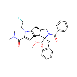 COC(=O)[C@@]1(Cc2ccccc2)[C@H]2c3cc(C(=O)N(C)C)n(CCF)c3C[C@H]2CN1C(=O)c1ccccc1 ZINC000033363653