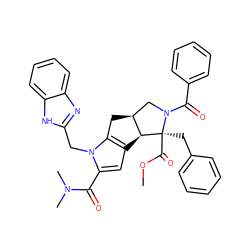 COC(=O)[C@@]1(Cc2ccccc2)[C@H]2c3cc(C(=O)N(C)C)n(Cc4nc5ccccc5[nH]4)c3C[C@H]2CN1C(=O)c1ccccc1 ZINC000064664543