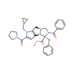 COC(=O)[C@@]1(Cc2ccccc2)[C@H]2c3cc(C(=O)N4CCCC4)n(CC4CC4)c3C[C@H]2CN1C(=O)c1ccccc1 ZINC000064754961