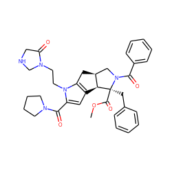 COC(=O)[C@@]1(Cc2ccccc2)[C@H]2c3cc(C(=O)N4CCCC4)n(CCN4CNCC4=O)c3C[C@H]2CN1C(=O)c1ccccc1 ZINC000064617906