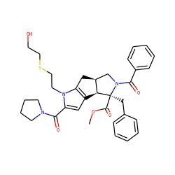 COC(=O)[C@@]1(Cc2ccccc2)[C@H]2c3cc(C(=O)N4CCCC4)n(CCSCCO)c3C[C@H]2CN1C(=O)c1ccccc1 ZINC000008829555