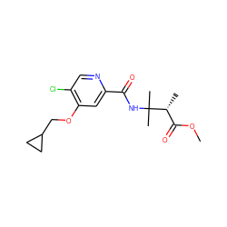 COC(=O)[C@@H](C)C(C)(C)NC(=O)c1cc(OCC2CC2)c(Cl)cn1 ZINC000146340609