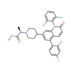 COC(=O)[C@@H](C)N1CCC(c2cc(-c3ccc(F)cc3Cl)c3ccc(=O)n(-c4c(Cl)cccc4Cl)c3c2)CC1 ZINC000028565268