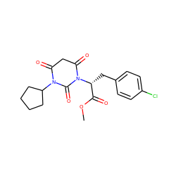 COC(=O)[C@@H](Cc1ccc(Cl)cc1)N1C(=O)CC(=O)N(C2CCCC2)C1=O ZINC000101678023