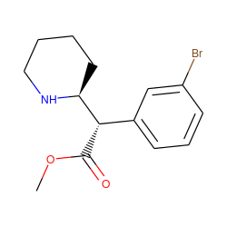 COC(=O)[C@@H](c1cccc(Br)c1)[C@@H]1CCCCN1 ZINC000013747203