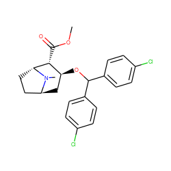 COC(=O)[C@@H]1[C@@H](OC(c2ccc(Cl)cc2)c2ccc(Cl)cc2)C[C@H]2CC[C@H]1N2C ZINC000100761153