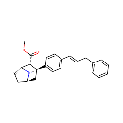 COC(=O)[C@@H]1[C@@H](c2ccc(/C=C/Cc3ccccc3)cc2)C[C@H]2CC[C@H]1N2C ZINC000100921458