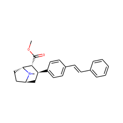 COC(=O)[C@@H]1[C@@H](c2ccc(/C=C/c3ccccc3)cc2)C[C@H]2CC[C@H]1N2C ZINC000100921423