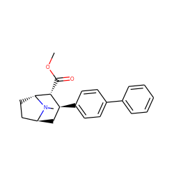 COC(=O)[C@@H]1[C@@H](c2ccc(-c3ccccc3)cc2)C[C@H]2CC[C@H]1N2C ZINC000100921383