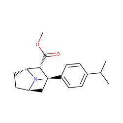 COC(=O)[C@@H]1[C@@H](c2ccc(C(C)C)cc2)C[C@H]2CC[C@H]1N2C ZINC000202566223