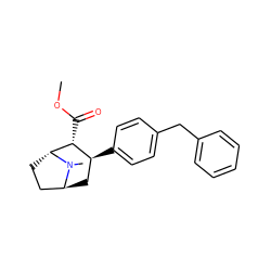 COC(=O)[C@@H]1[C@@H](c2ccc(Cc3ccccc3)cc2)C[C@H]2CC[C@H]1N2C ZINC000100921477