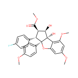 COC(=O)[C@@H]1[C@@H](c2ccc(F)cc2)[C@]2(c3ccc(OC)cc3)Oc3cc(OC)cc(OC)c3[C@]2(O)[C@@H]1O ZINC000095598818