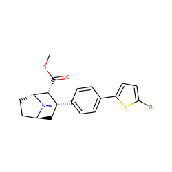 COC(=O)[C@@H]1[C@H](c2ccc(-c3ccc(Br)s3)cc2)C[C@H]2CC[C@H]1N2C ZINC000101008719