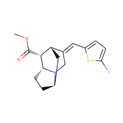 COC(=O)[C@@H]1[C@H]2C[C@H]3CC[C@H]1N3C/C2=C\c1ccc(I)s1 ZINC000253637871