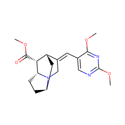 COC(=O)[C@@H]1[C@H]2C[C@H]3CC[C@H]1N3C/C2=C\c1cnc(OC)nc1OC ZINC000253636744