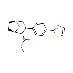 COC(=O)[C@@H]1[C@H]2CC[C@@H](C[C@H]1c1ccc(-c3nccs3)cc1)O2 ZINC000035941750