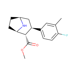 COC(=O)[C@@H]1[C@H]2CC[C@@H](C[C@H]1c1ccc(F)c(C)c1)N2 ZINC000013644781