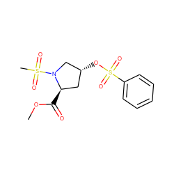 COC(=O)[C@@H]1C[C@@H](OS(=O)(=O)c2ccccc2)CN1S(C)(=O)=O ZINC000040953613