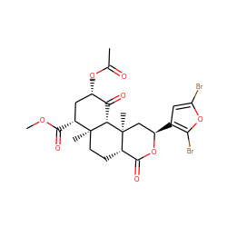 COC(=O)[C@@H]1C[C@H](OC(C)=O)C(=O)[C@H]2[C@@]1(C)CC[C@H]1C(=O)O[C@H](c3cc(Br)oc3Br)C[C@]21C ZINC000299829428