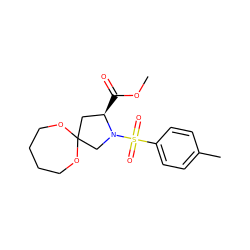 COC(=O)[C@@H]1CC2(CN1S(=O)(=O)c1ccc(C)cc1)OCCCCO2 ZINC000040952560