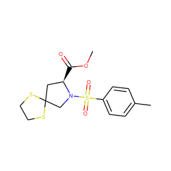 COC(=O)[C@@H]1CC2(CN1S(=O)(=O)c1ccc(C)cc1)SCCS2 ZINC000103249730